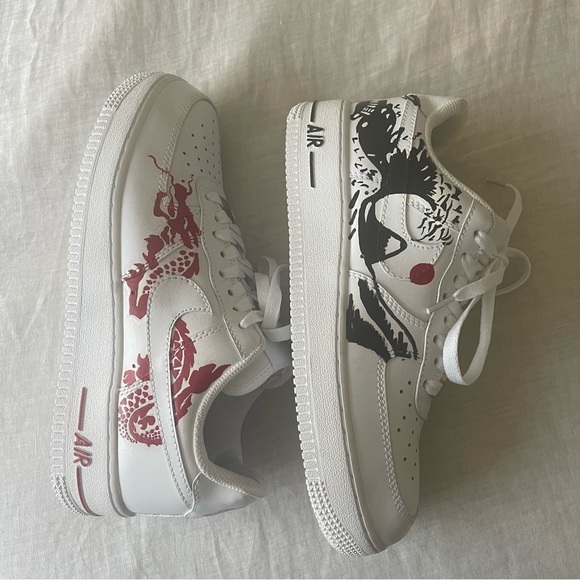 Custom Hand Painted Air Force1 Nike Red Chinese Dragon